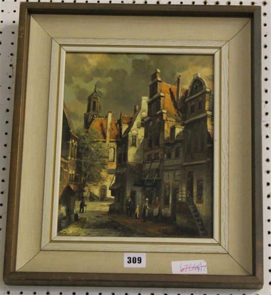 Dutch street scene, signed, oil on board